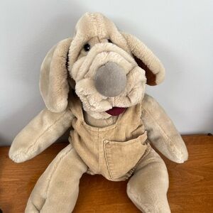 1981 Wrinkles Ganz Bros Boy Dog Puppet Brown Corduroy Overalls Collectible